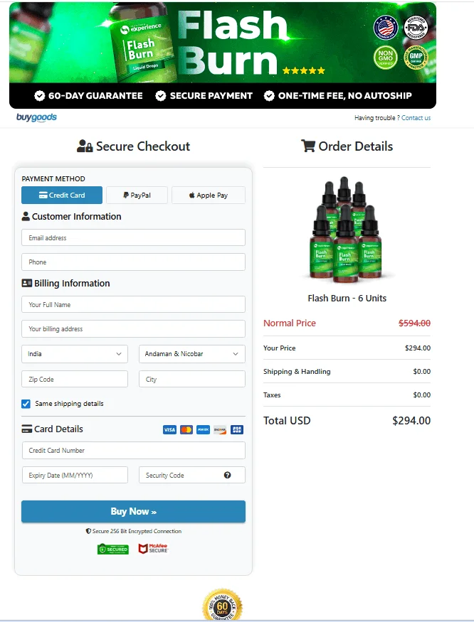 Flash Burn Order Form